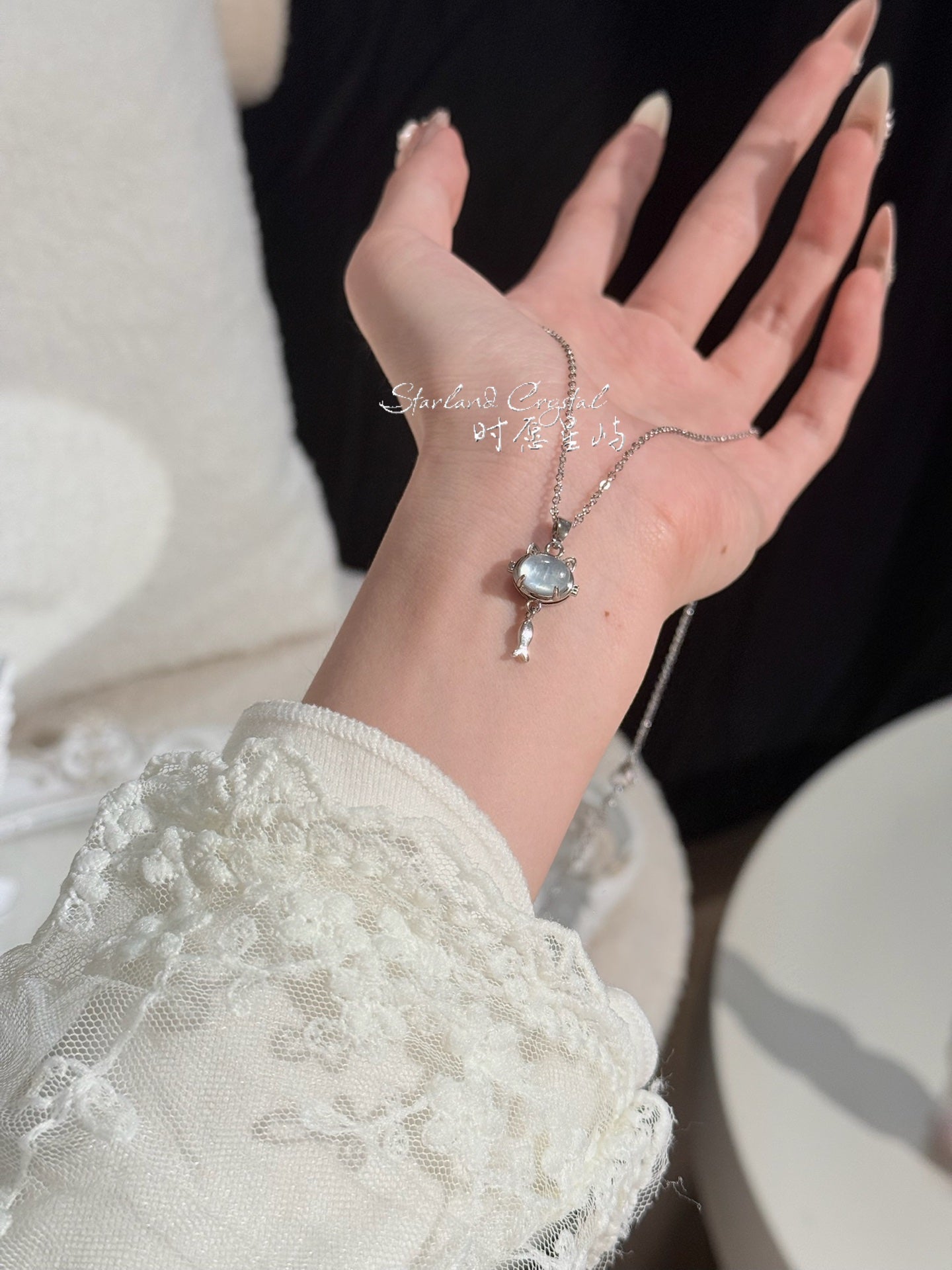 Aquamarine Kitten Fish Pendant – Gentle Wave Whisper