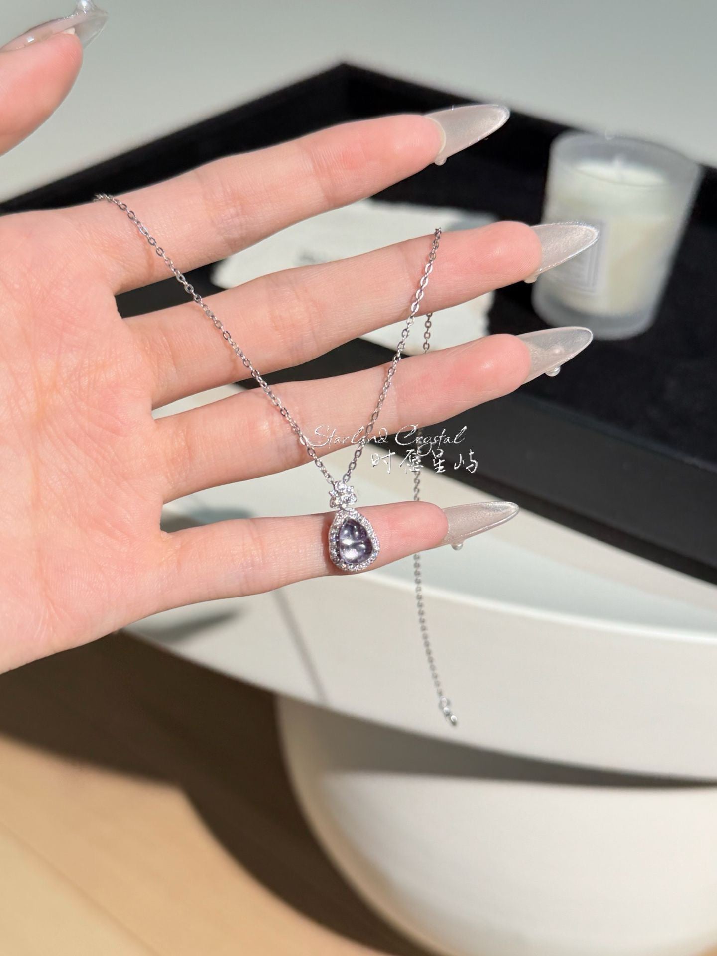 Amethyst Firefly Teardrop Pendant – Starlit Wish Whisper