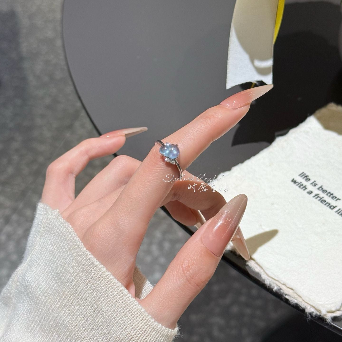 Aquamarine Winged Gourd Ring – Ocean Dew Whisper