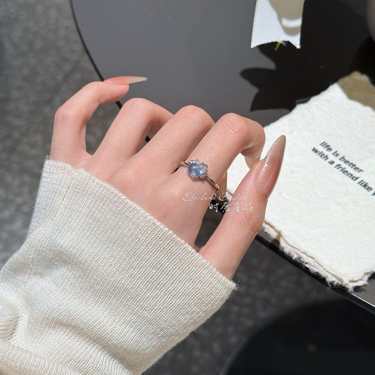 Aquamarine Winged Gourd Ring – Ocean Dew Whisper