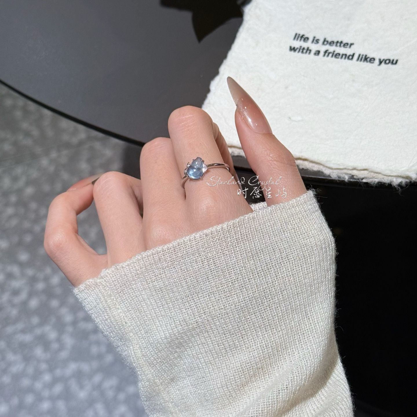 Aquamarine Winged Gourd Ring – Ocean Dew Whisper