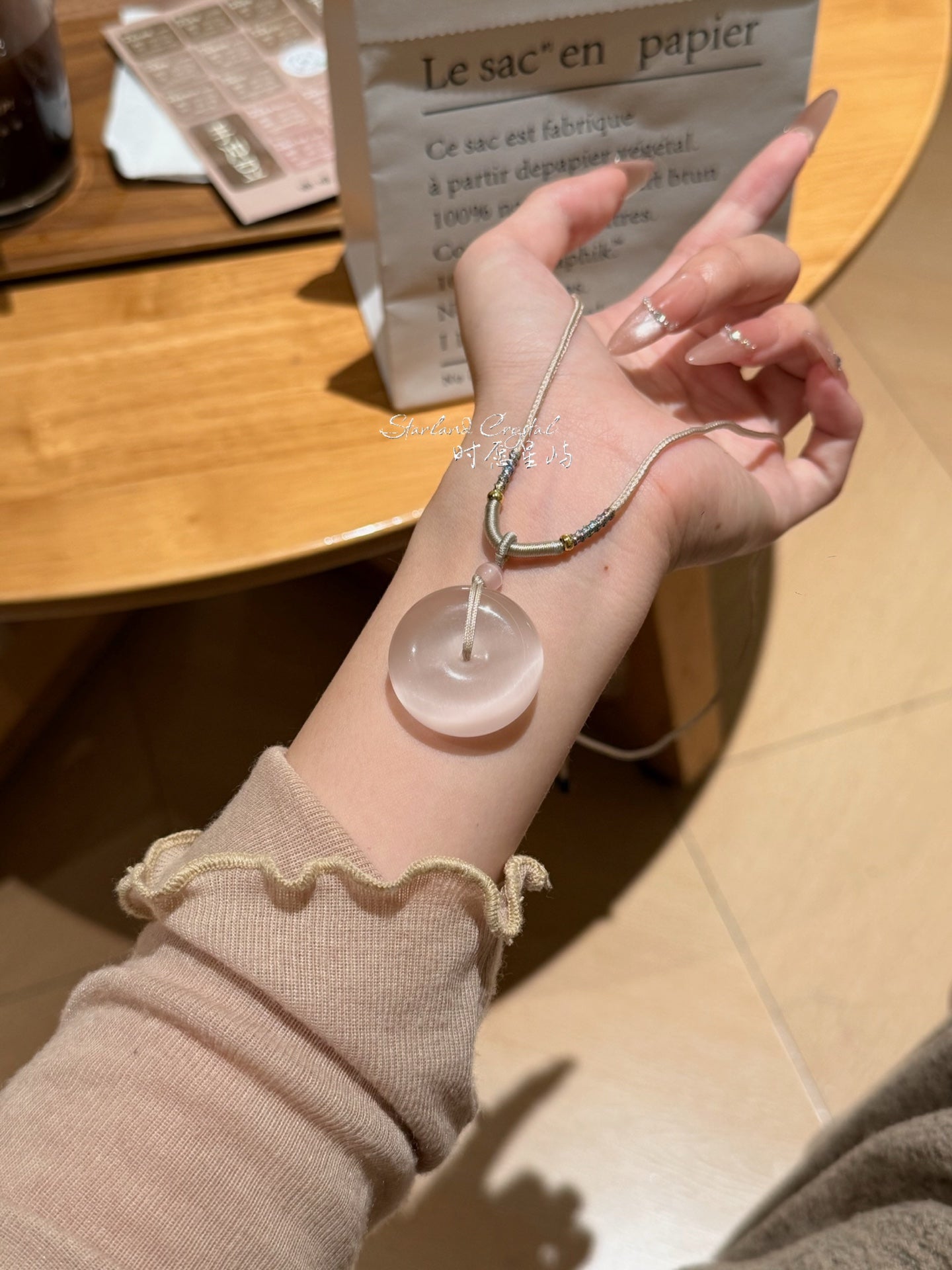 Ballet Pink Cat’s Eye Peace Bi Pendant Necklace