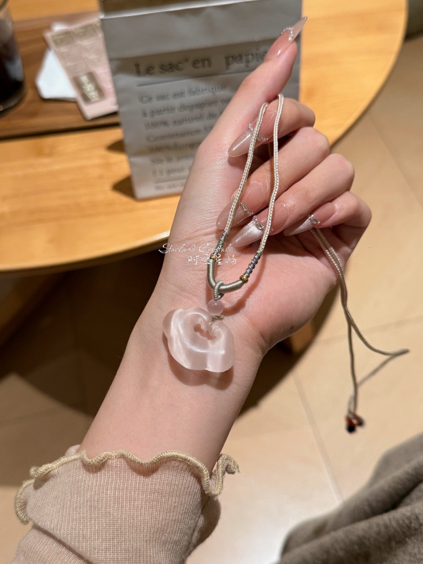 Ballet Pink Cat’s Eye Peace Lock Pendant Necklace