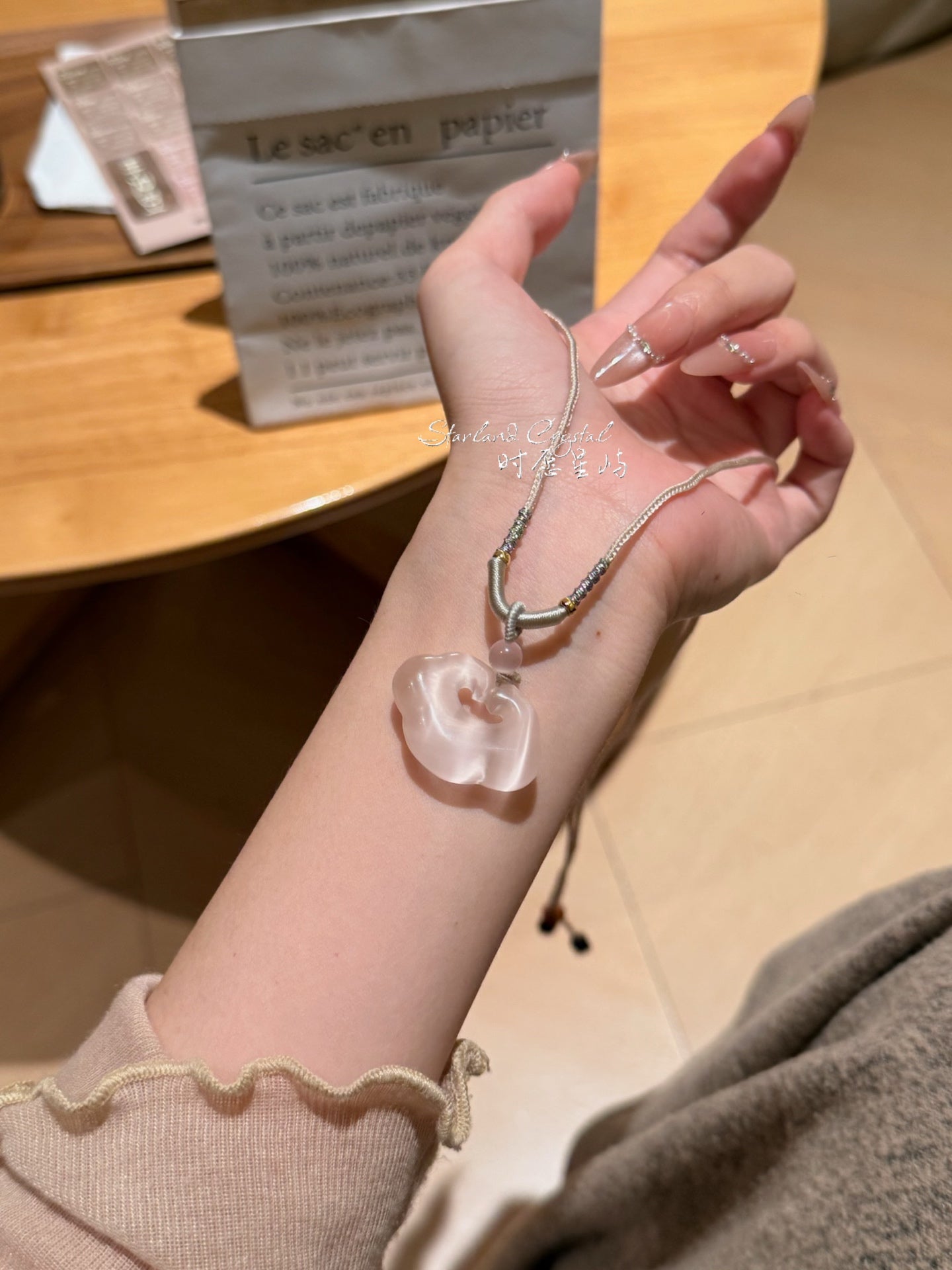 Ballet Pink Cat’s Eye Peace Lock Pendant Necklace