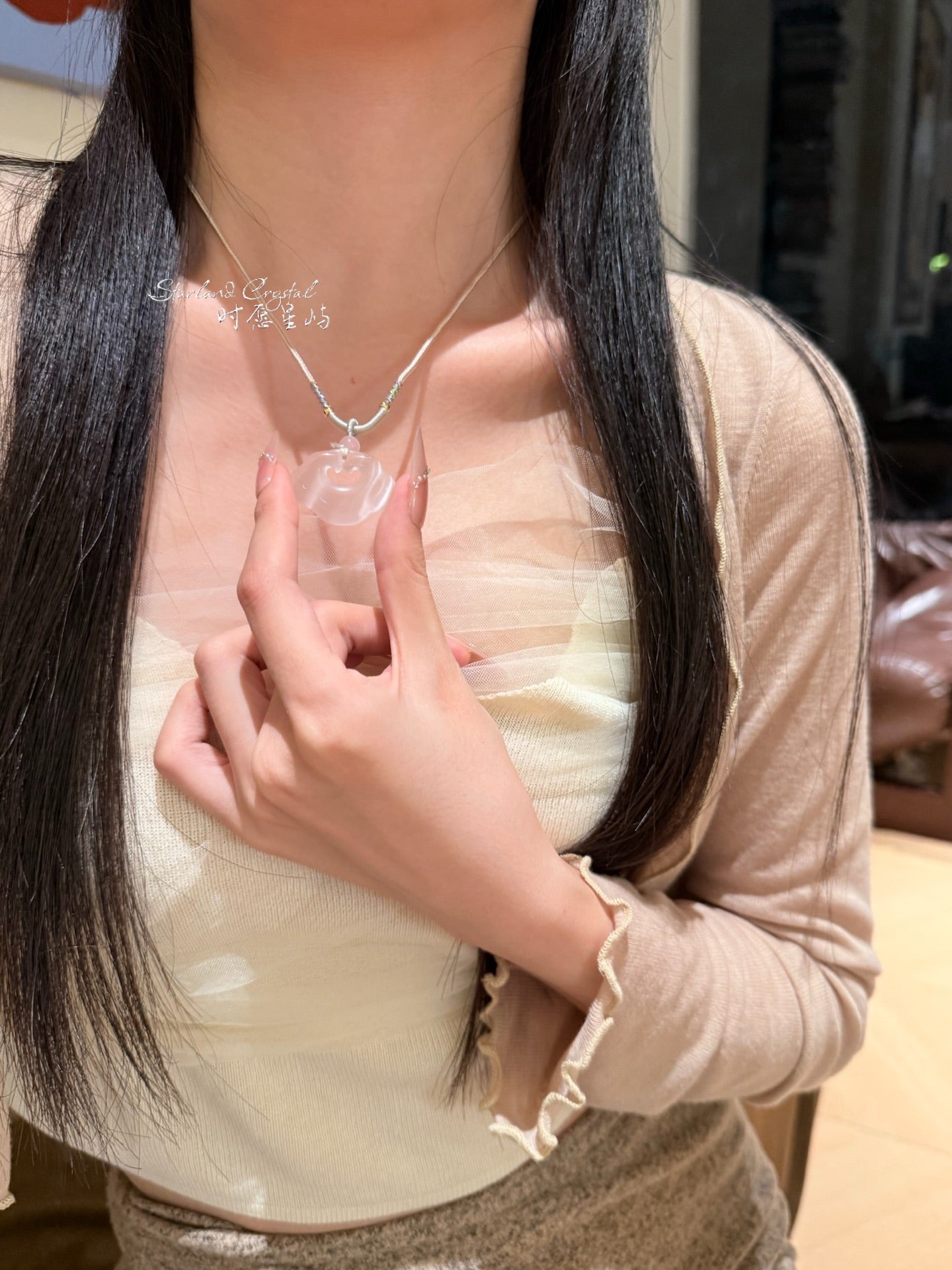 Ballet Pink Cat’s Eye Peace Lock Pendant Necklace