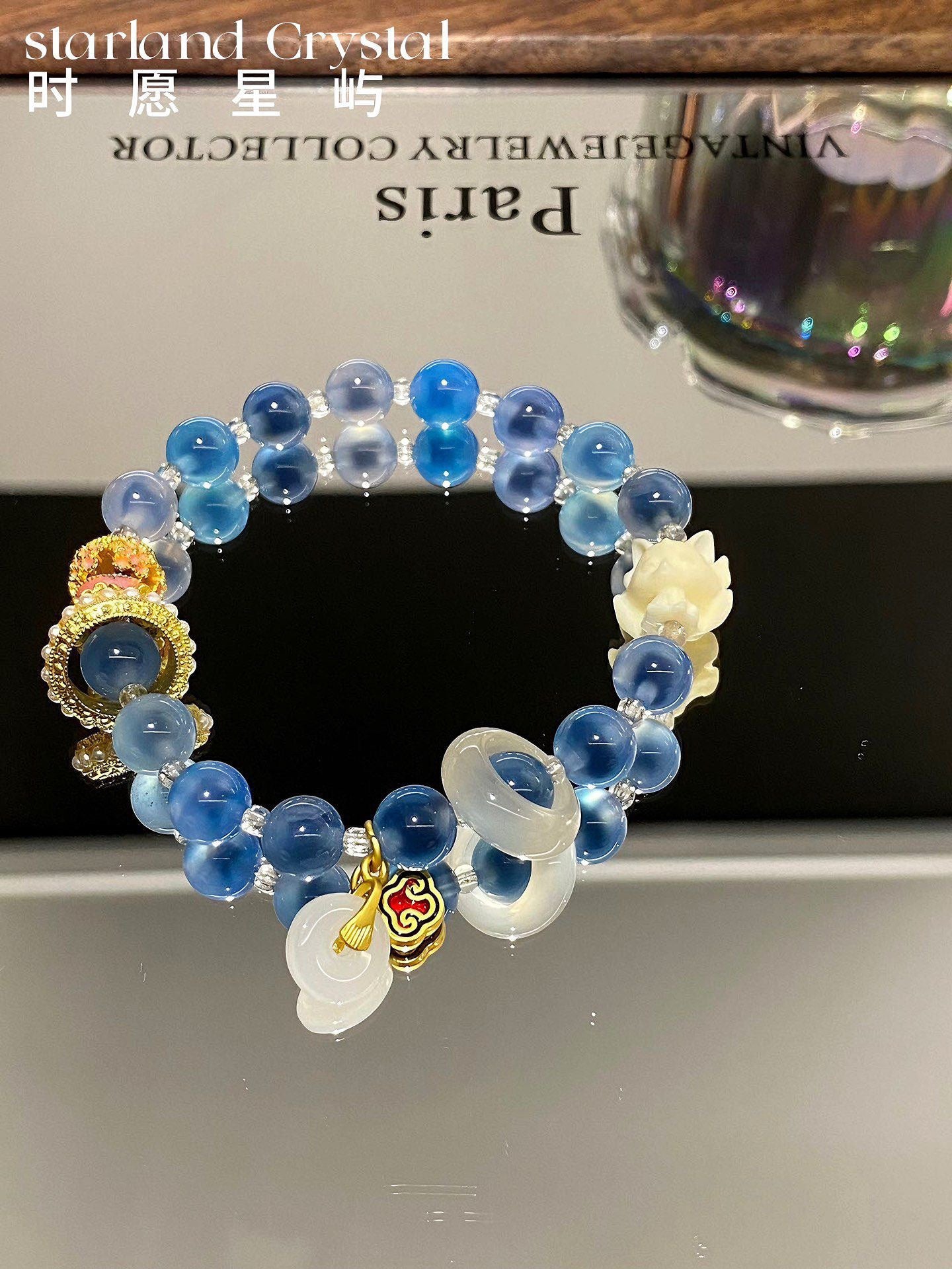 Azure Whisper Fox Charm – Blue Semi-Sugar Nine-Tailed Fox Bracelet