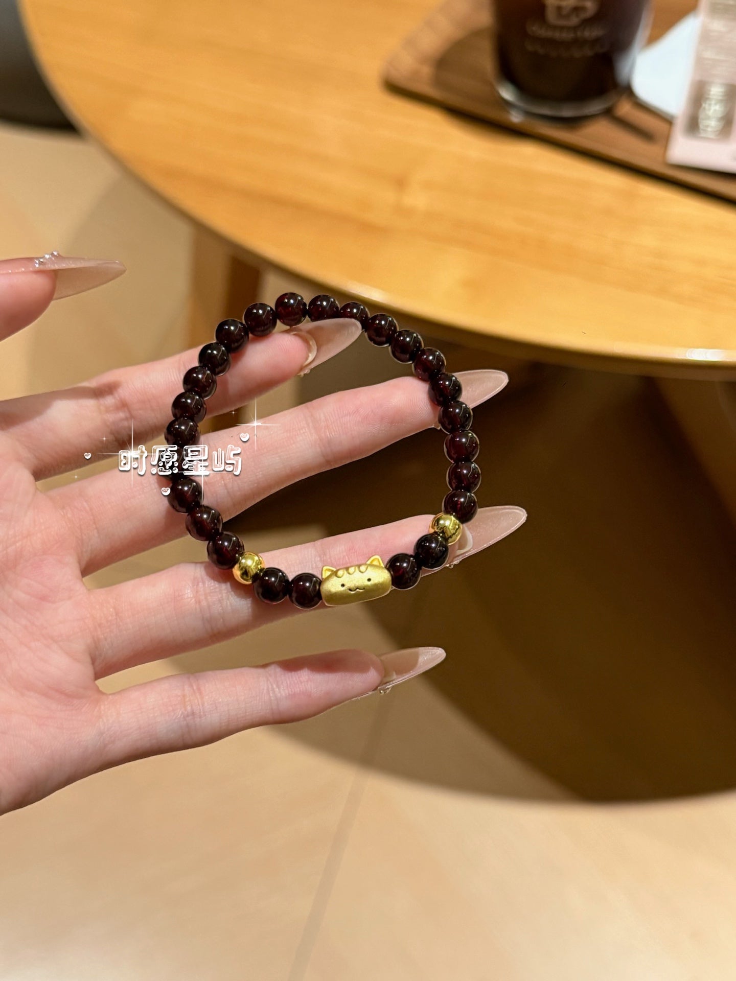 Baguette Cat Family Bracelet · Garnet