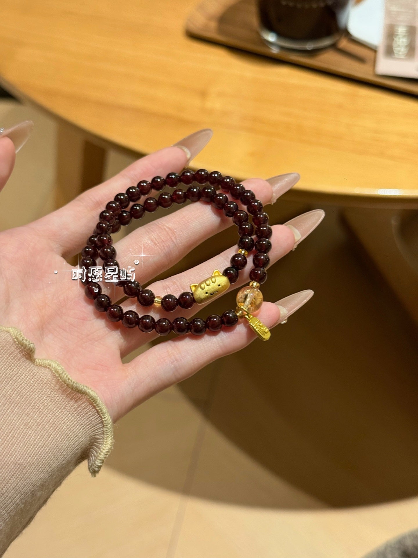 Baguette Cat Family Bracelet · Garnet Double