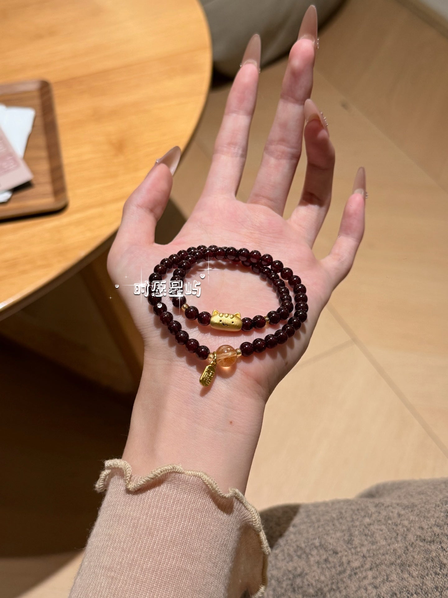 Baguette Cat Family Bracelet · Garnet Double