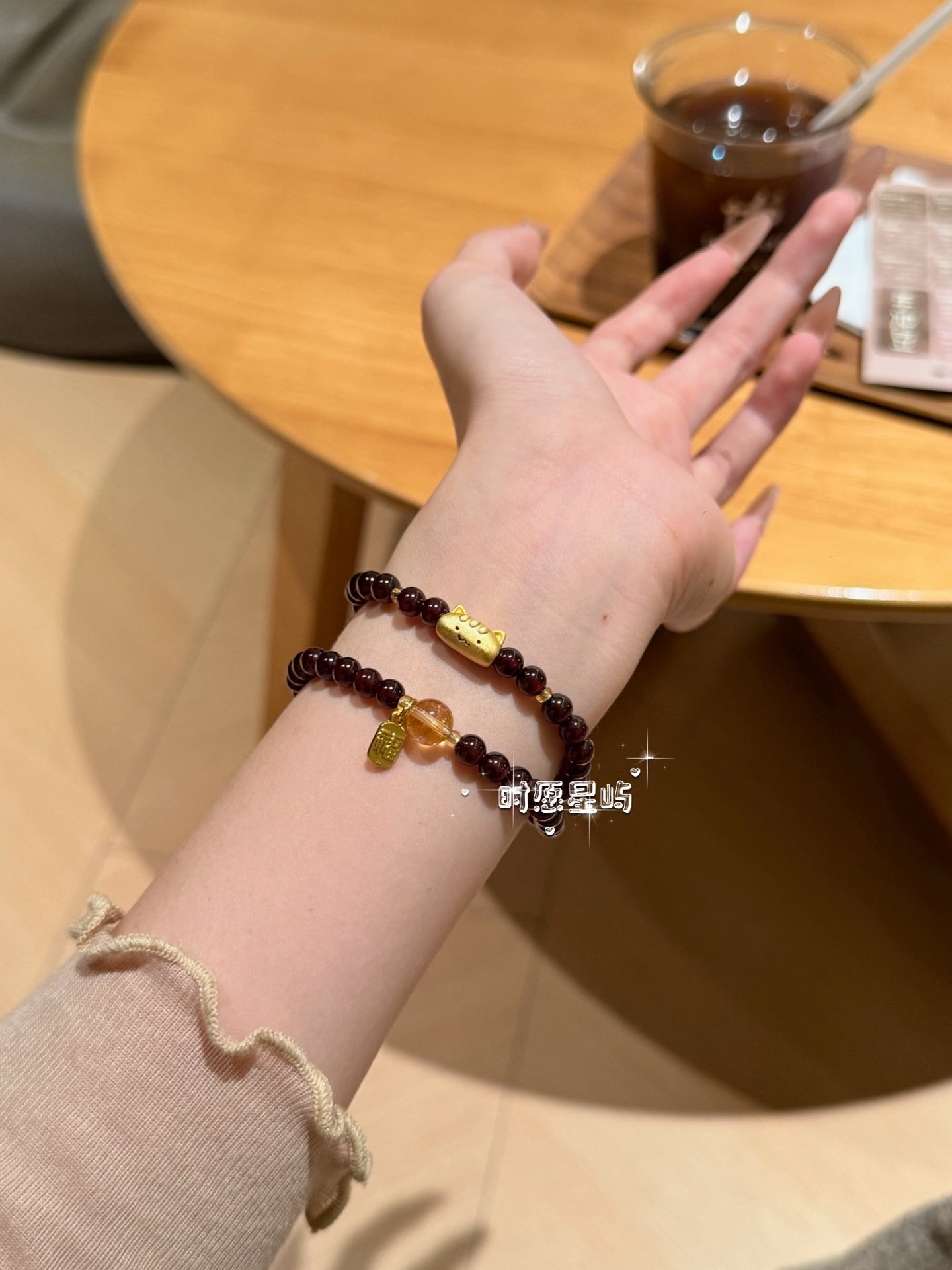 Baguette Cat Family Bracelet · Garnet Double