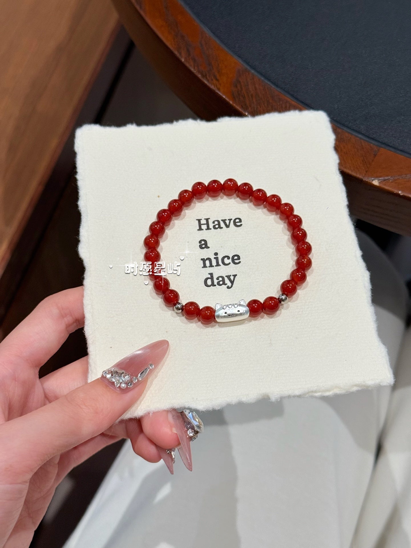 Baguette Cat Family Bracelet · Red Agate