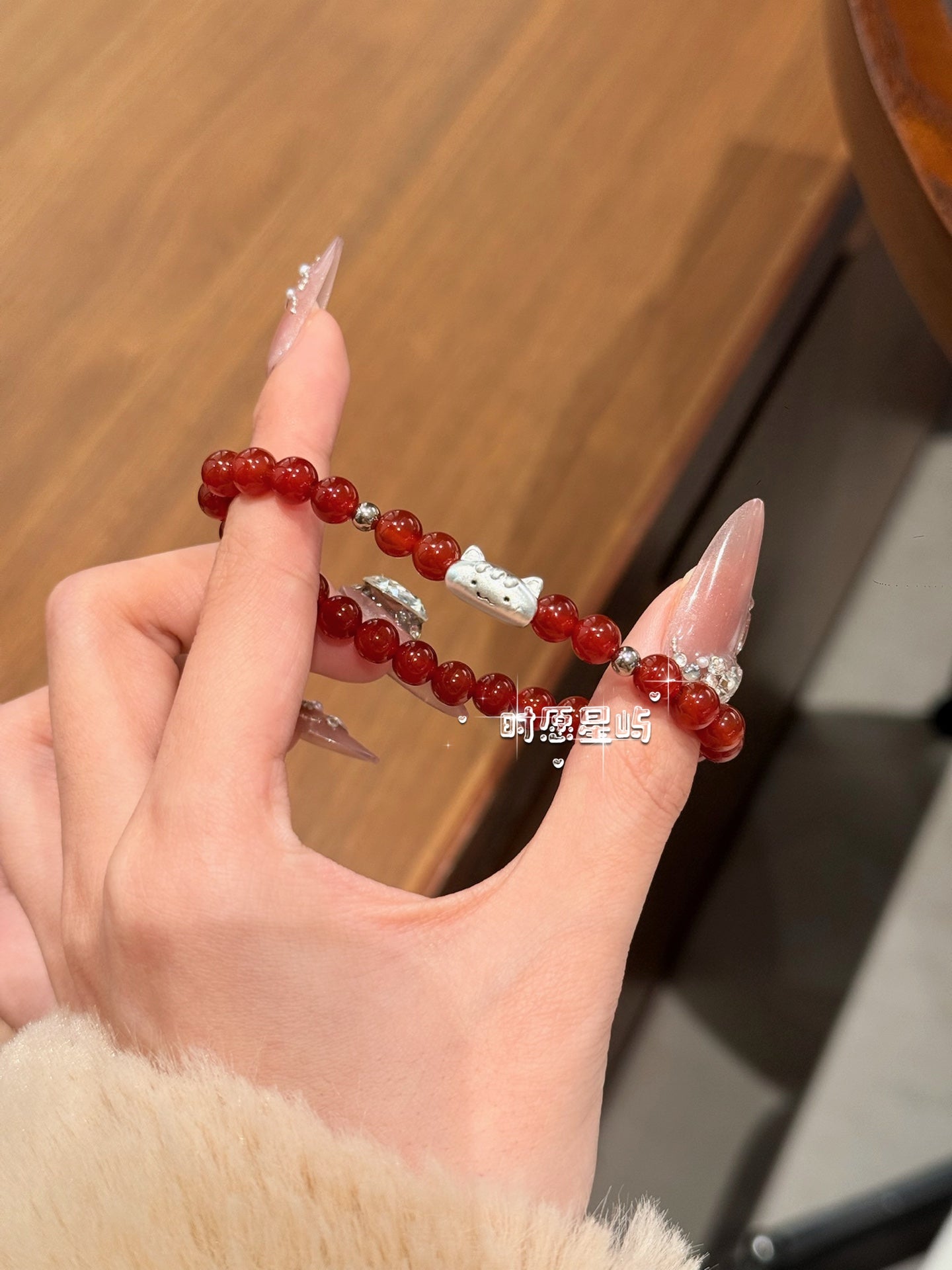 Baguette Cat Family Bracelet · Red Agate