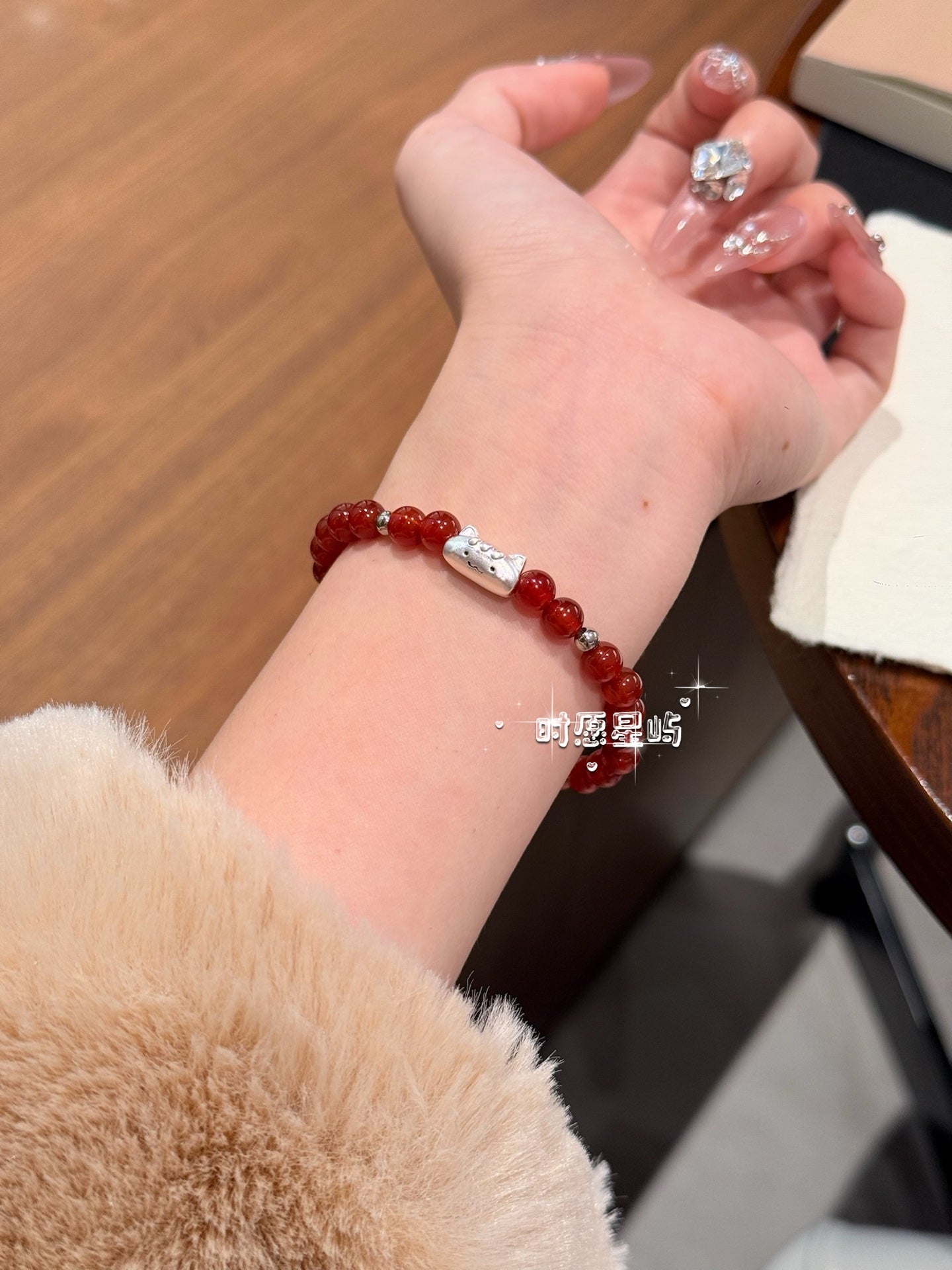 Baguette Cat Family Bracelet · Red Agate