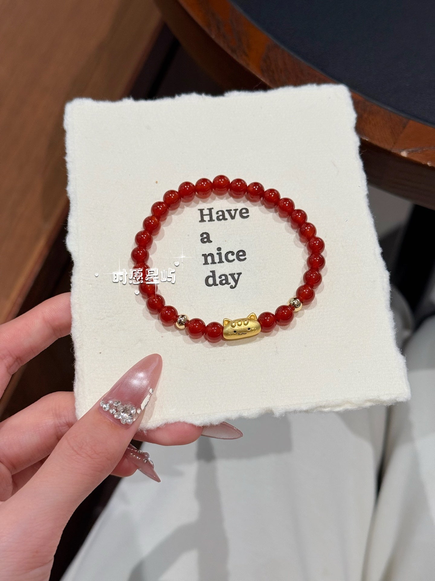 Baguette Cat Family Bracelet · Red Agate Gold