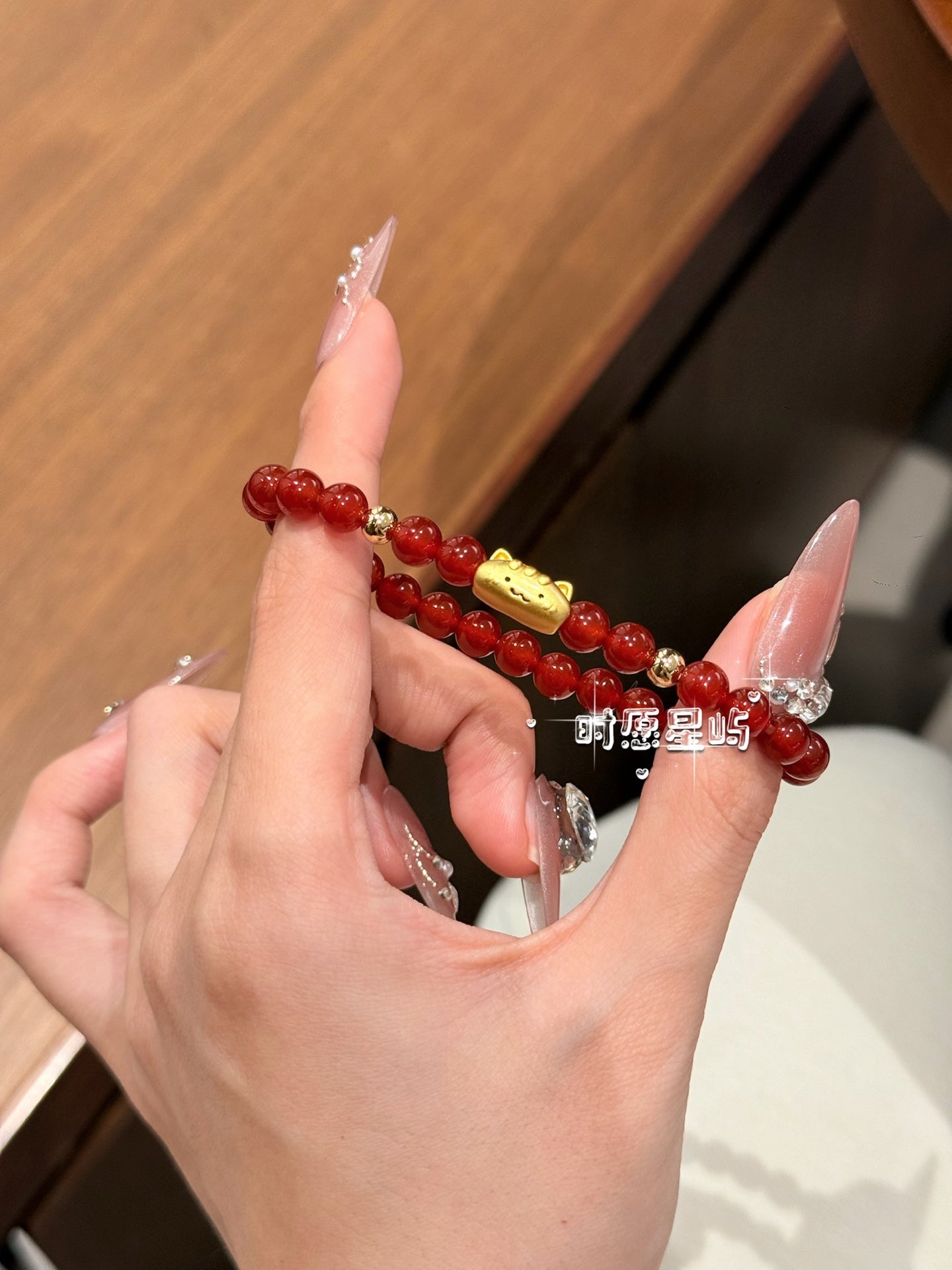 Baguette Cat Family Bracelet · Red Agate Gold