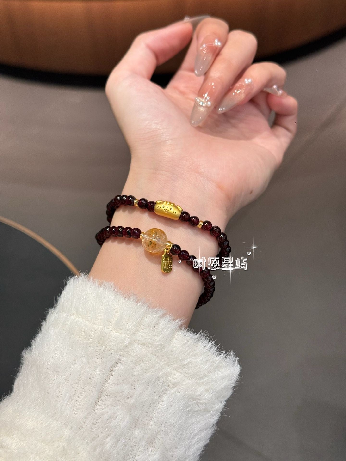 Baguette Dog Family · Garnet Double Stack Bracelet
