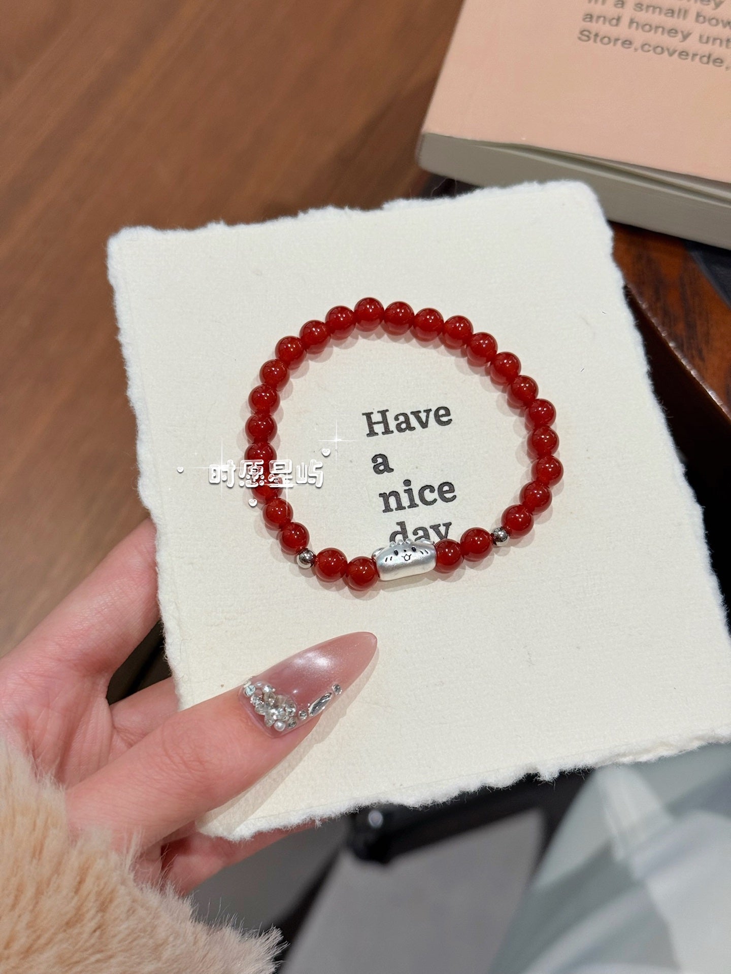 Baguette Dog Family · Red Agate Silver Edition Bracelet