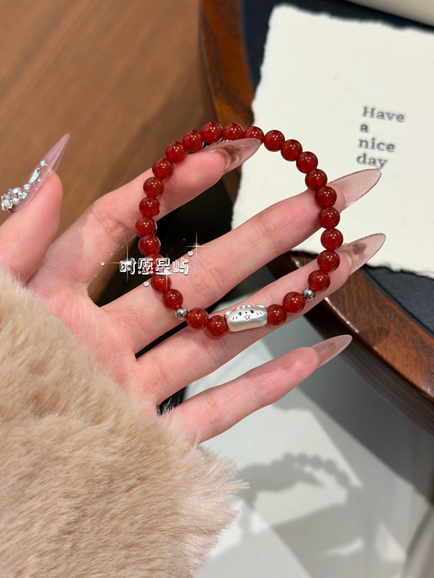 Baguette Dog Family · Red Agate Silver Edition Bracelet