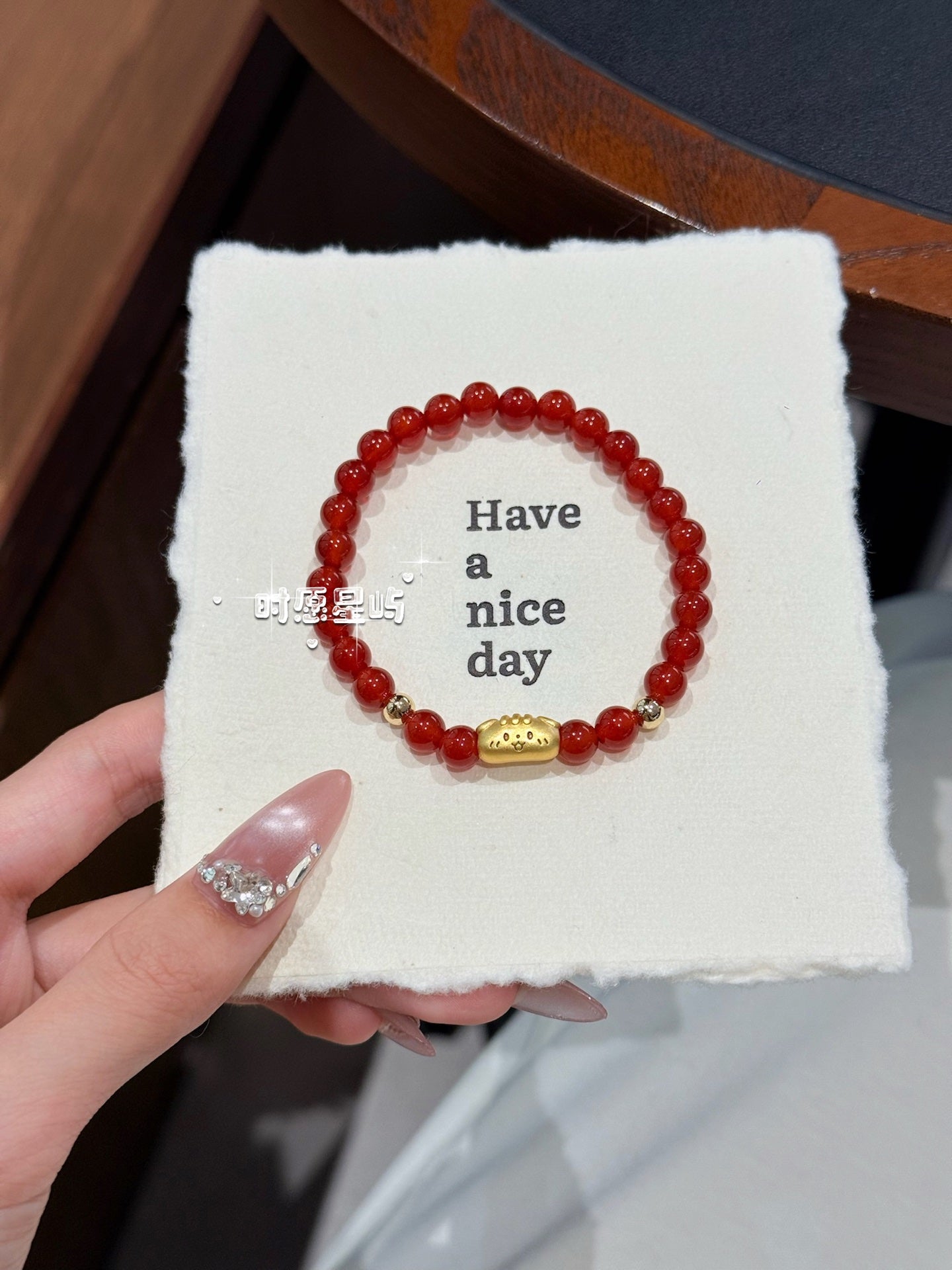 Baguette Dog Family · Red Agate Gold Edition Bracelet