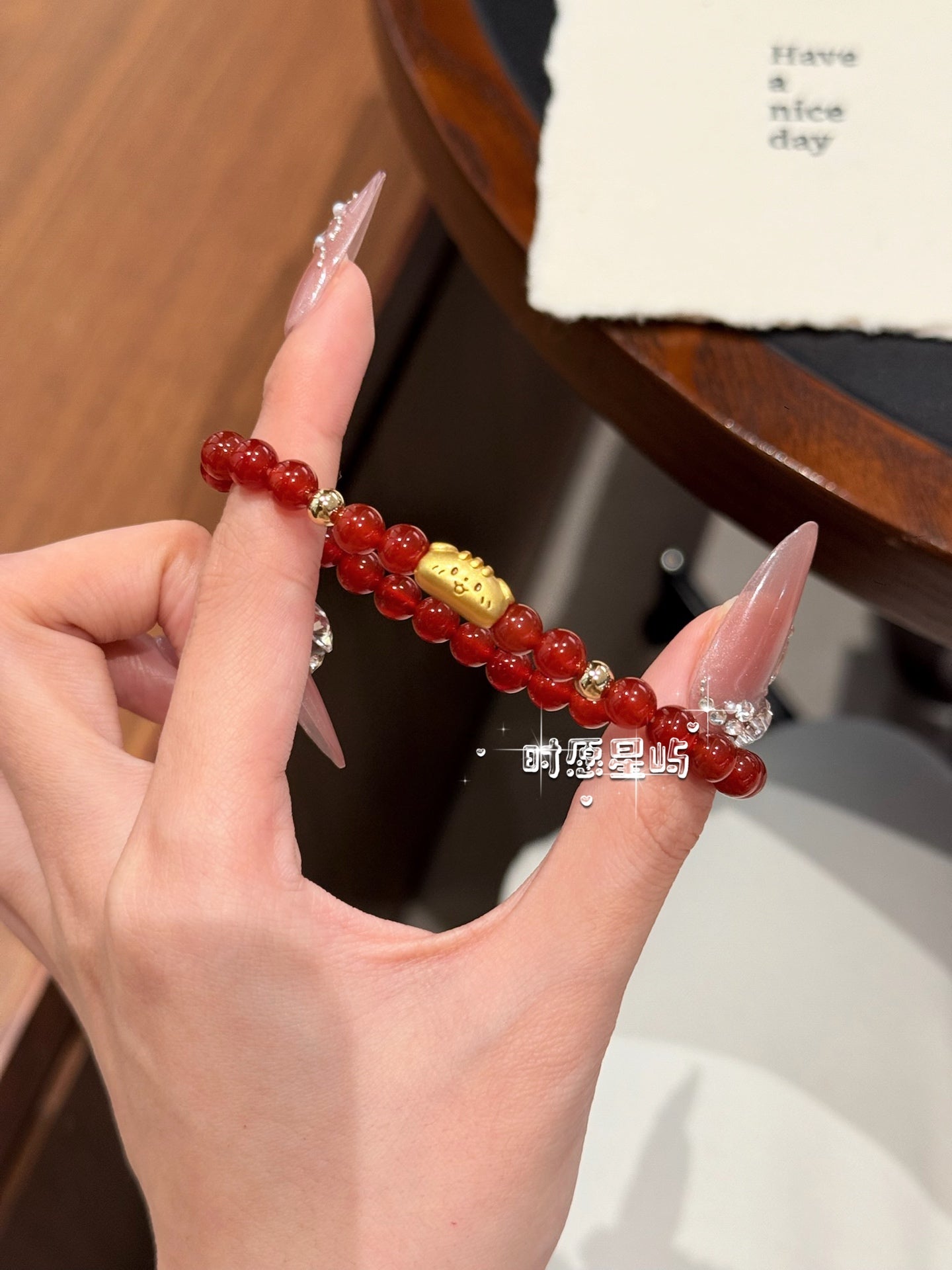 Baguette Dog Family · Red Agate Gold Edition Bracelet